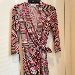 Maggy London Pink Patterned Wrap Dress
